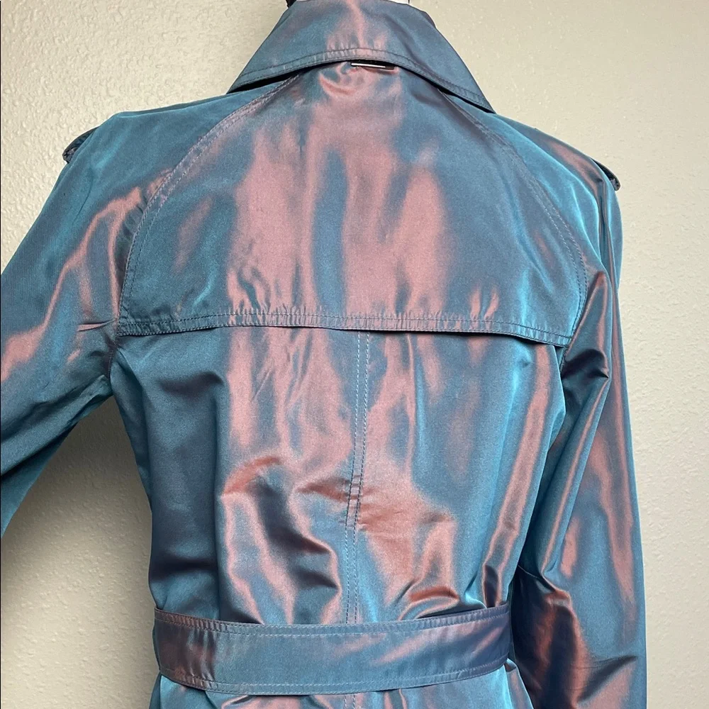 ST. JOHN trench coat Women's Iridescent Jacket - Pink and Blue belted lined